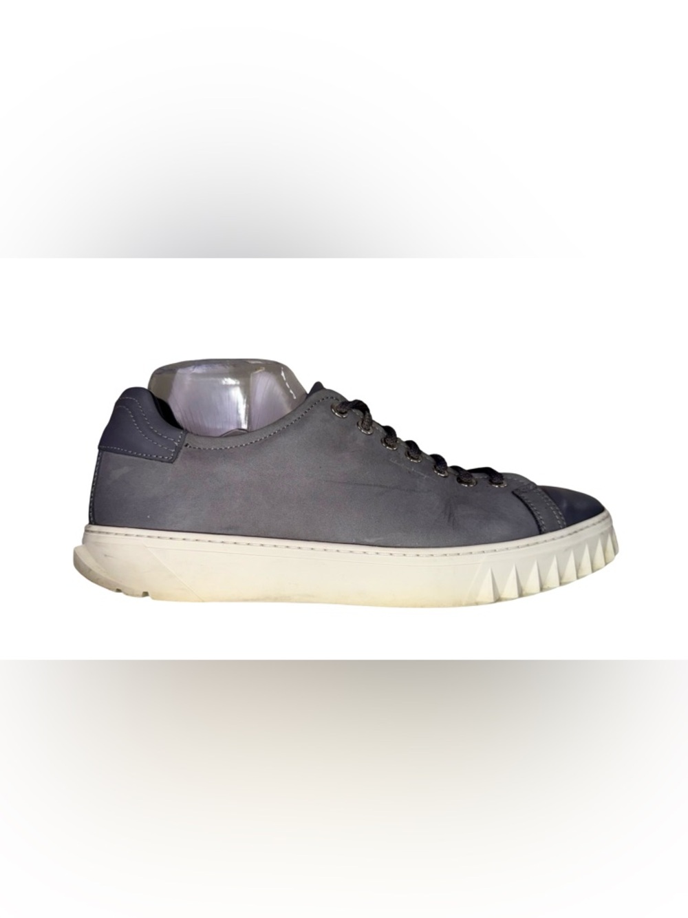 SALVATORE FERRAGAMO “CUBE” LOW-TOP SNEAKERS IN GRAY NUBUCK LEATHER